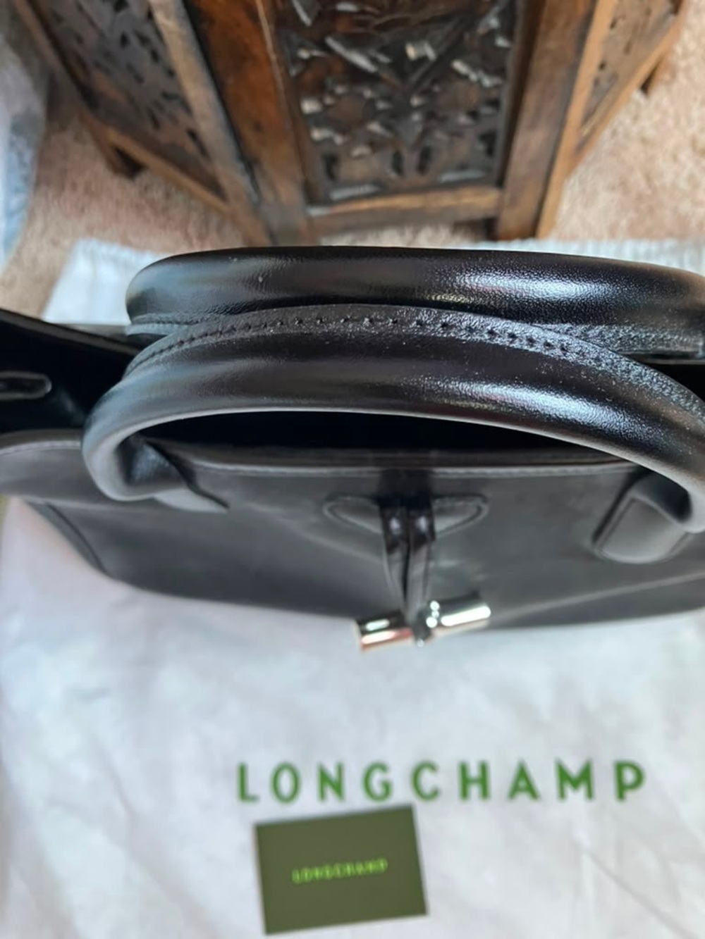 Longchamp Roseau Black Leather Tote Briefcase with Silver Accent - Picture 9 of 15